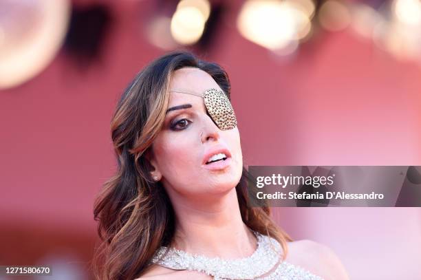 Gessica Notaro walks the red carpet ahead of the movie "Le Sorelle Macaluso" at the 77th Venice Film Festival on September 09, 2020 in Venice, Italy.