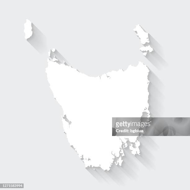 tasmanien karte mit langem schatten auf leerem hintergrund - flat design - map tasmania stock-grafiken, -clipart, -cartoons und -symbole