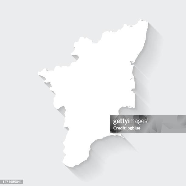 tamil nadu map with long shadow on blank background - flat design - chennai stock illustrations