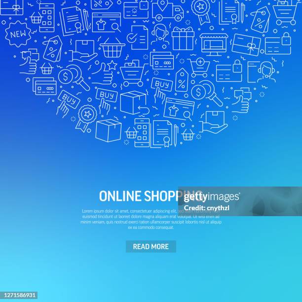 online shopping related banner design with pattern. modern line style icons vector illustration - shopping electronics store stock illustrations