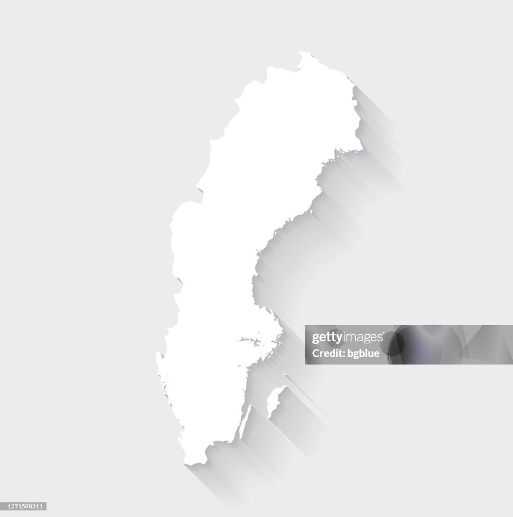 Sverigekarta med lång skugga på blank bakgrund - Flat Design