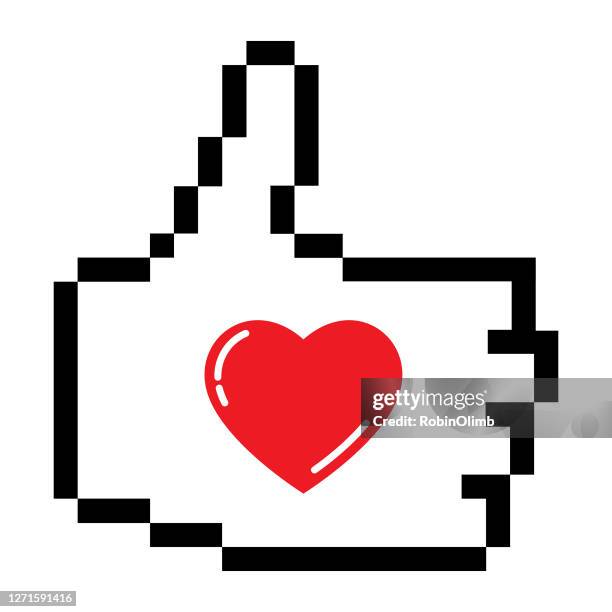 red shiny heart pixel heart thumbs up - thumb emoji stock illustrations