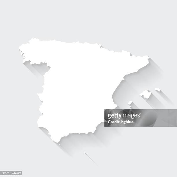 illustrazioni stock, clip art, cartoni animati e icone di tendenza di mappa spagnola con lunga ombra su sfondo vuoto - flat design - spagna