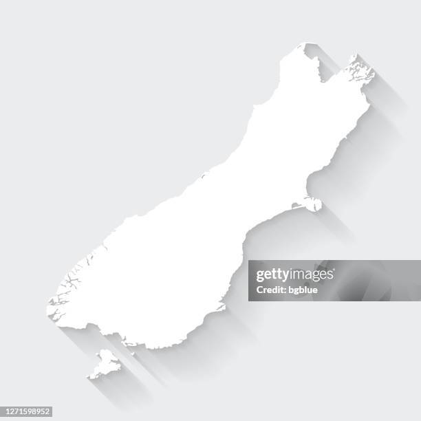 south island map with long shadow on blank background - flat design - christchurch new zealand stock illustrations