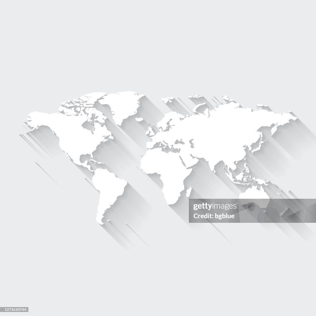 Mappa del mondo con lunga ombra su sfondo vuoto - Flat Design
