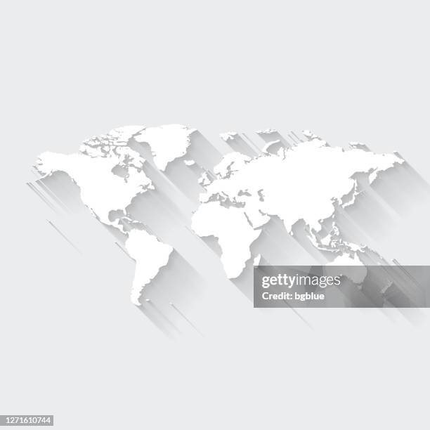 illustrazioni stock, clip art, cartoni animati e icone di tendenza di mappa del mondo con lunga ombra su sfondo vuoto - flat design - 3d map of asia