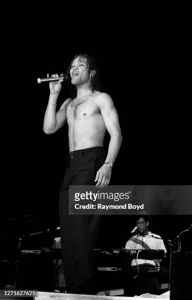 Singer Johnny Kemp performs at the Mecca Arena in Milwaukee, Wisconsin in July 1988.