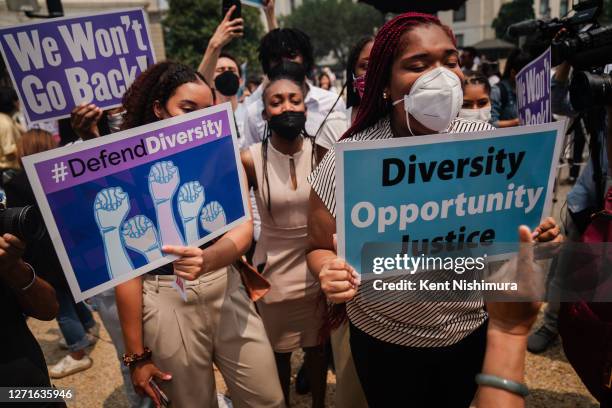Pro Affirmative Action supporters and and counter protestors shout at each outside of the Supreme Court of the United States on Thursday, June 29,...