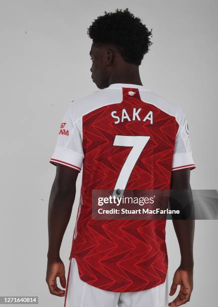 Bukayo Saka of Arsenal at London Colney on September 09, 2020 in St Albans, England.