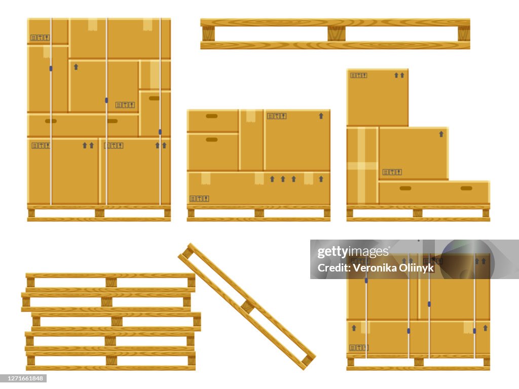 Carton Wing Stack Set Cargo Box Stack Carton Delivery Packaging Boxes On Wooden Pallet ...