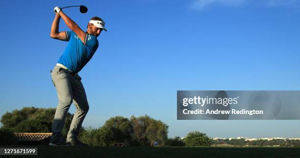 Joost Luiten of the Netherlands plays his shot off the 1st tee during Day One of the Portugal Masters at Dom Pedro Victoria Golf Course on September...