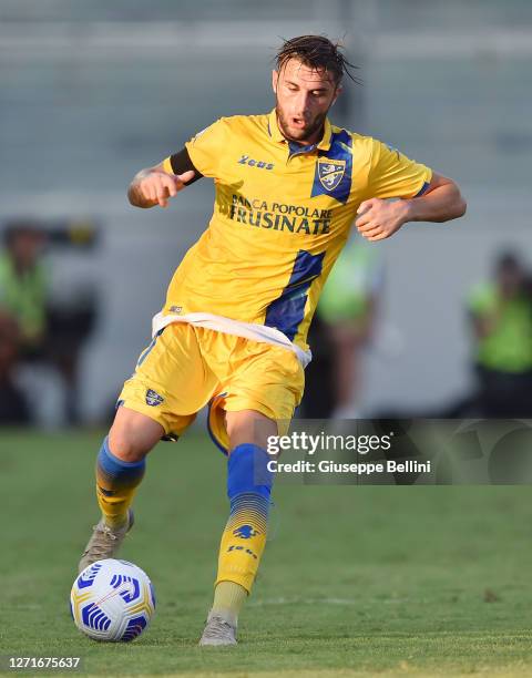 Alessio Tribuzzi of Frosinone Calcio in action during the Pre-Season friendly match between Frosinone Calcio and AS Roma at Stadio Benito Stirpe on...