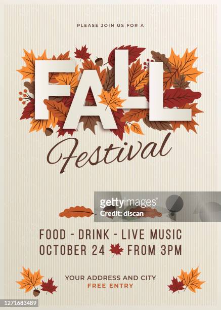 fall festival poster template. - season stock illustrations