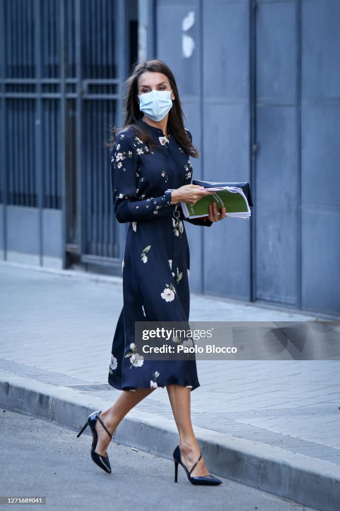 Queen Letizia Arrives At AECC Headquarters