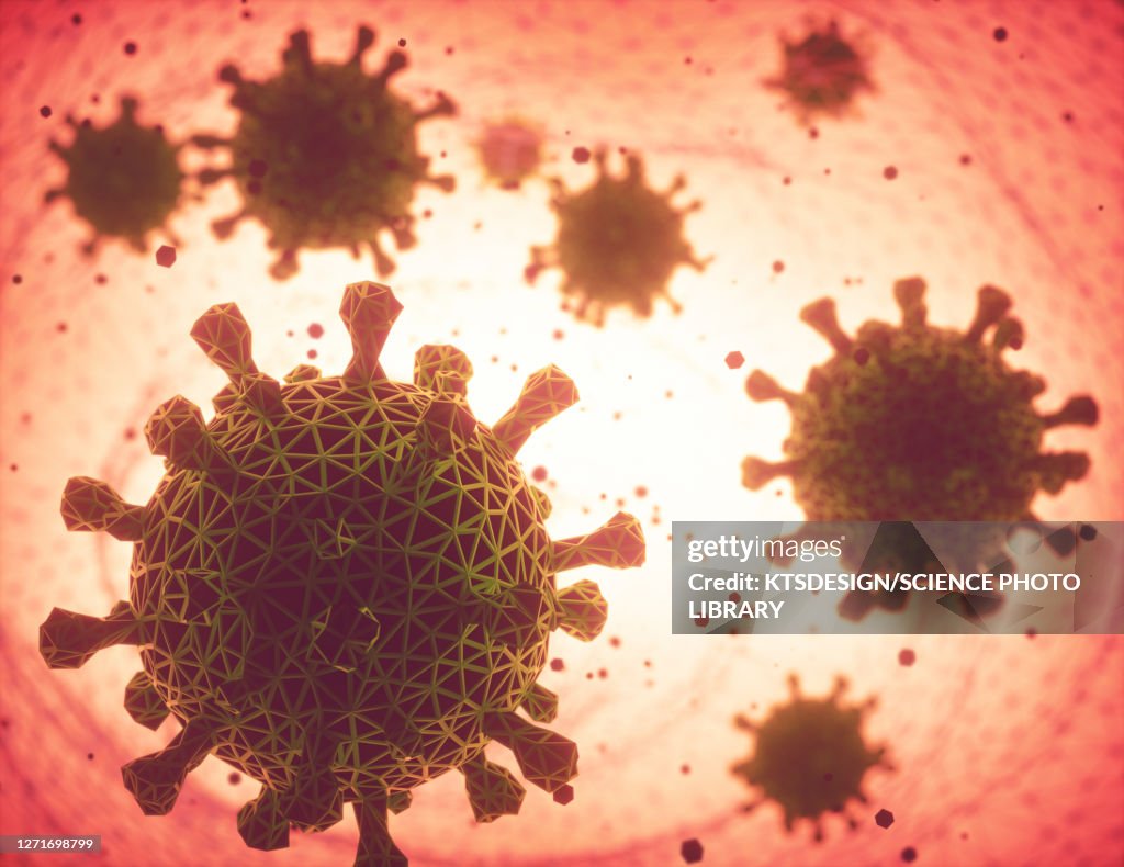 Covid-19 coronavirus particles, illustration