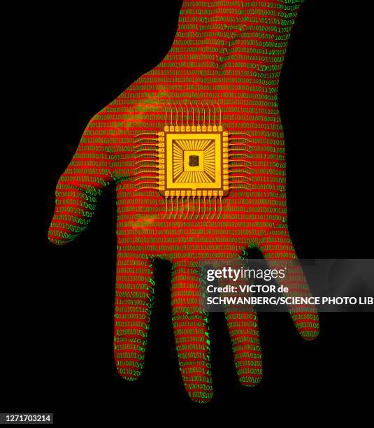 bionic chip, conceptual illustration - artificial hand stock illustrations