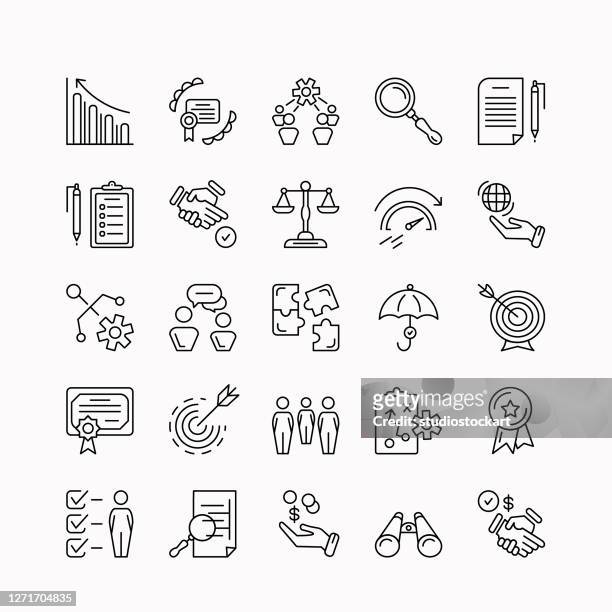 business-ethik dünne linie symbole gesetzt - employee engagement stock-grafiken, -clipart, -cartoons und -symbole