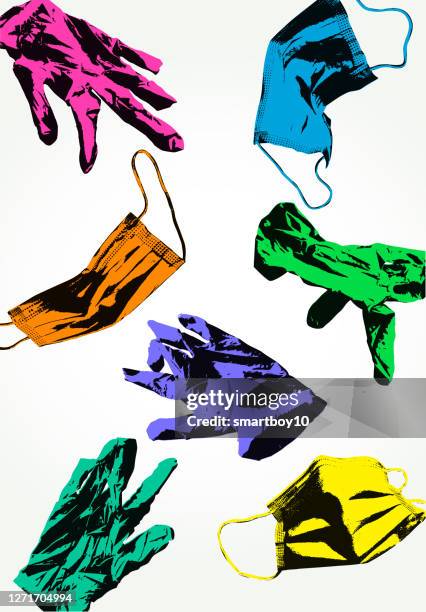 disposable protective gloves and face masks - polypropylene stock illustrations