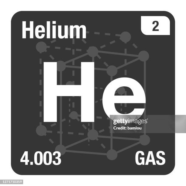 icon of helium periodic table of elements with crystal system background - atom stock illustrations