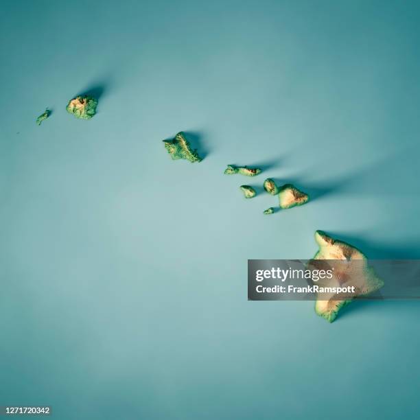 hawaii 3d render topographic map - hawaiian islands map stock pictures, royalty-free photos & images