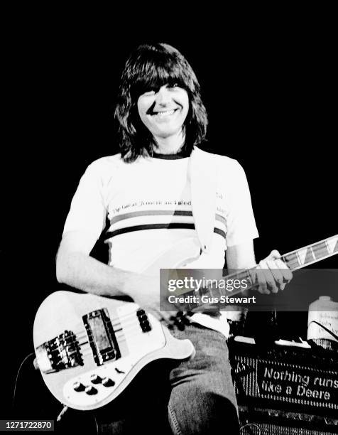 Randy Meisner of The Eagles performs on stage at the Wembley Arena, London, England, on 26 April 1977.