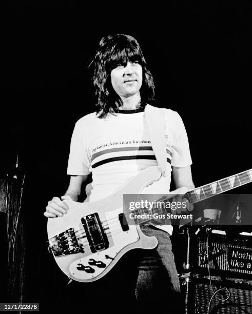 Randy Meisner of The Eagles performs on stage at the Wembley Arena, London, England, on 26 April 1977.
