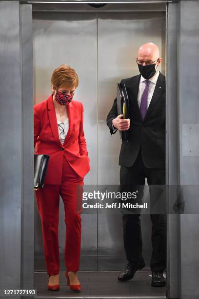 First Minister Nicola Sturgeon AND John Swinney Deputy First Minister arrive for First Minister's Questions at the Scottish Parliament on September...