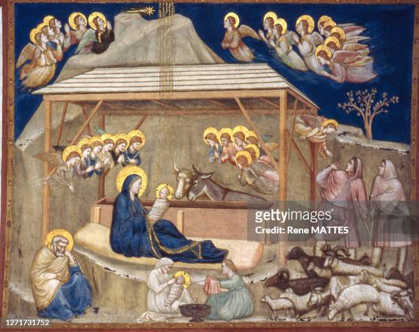 La fresque 'La Nativité' de Giotto di Bondone, dans la chapelle des Scrovegni à Padoue, Italie.