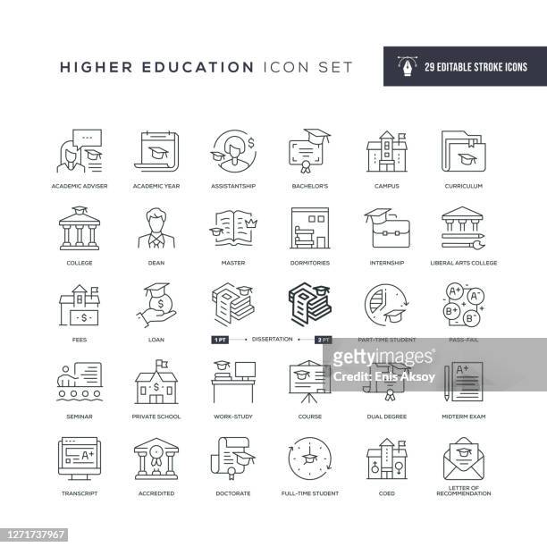 higher education editable stroke line icons - education stock illustrations