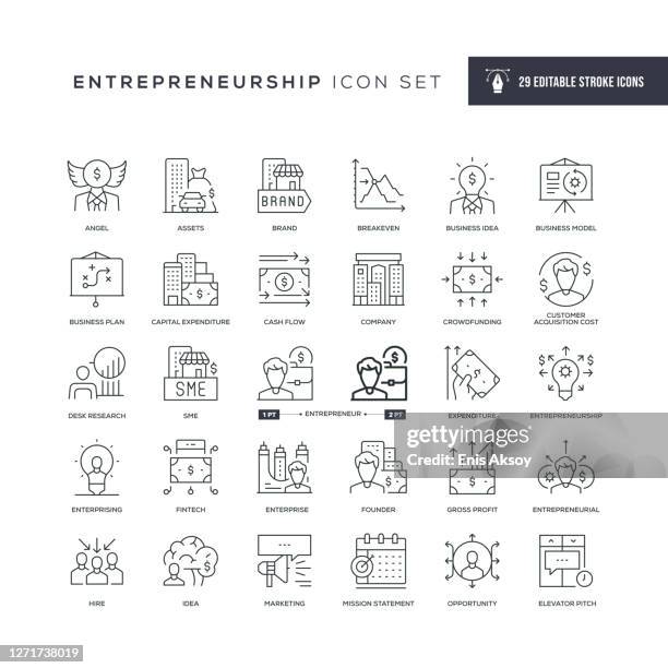 ilustrações, clipart, desenhos animados e ícones de ícones da linha de traçado editável de empreendedorismo - cash flow