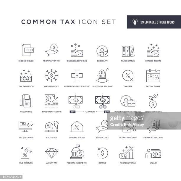 common tax editable stroke line icons - freedom stock illustrations