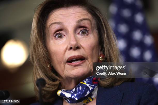 Speaker of the House Rep. Nancy Pelosi speaks during a news conference September 10, 2020 on Capitol Hill in Washington, DC. Speaker Pelosi held a...