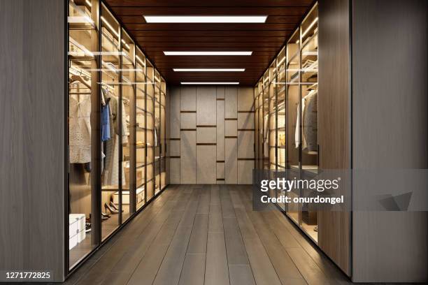 dressing room with shelves and lighting equipment - interior shop imagens e fotografias de stock