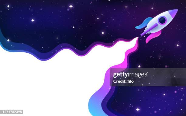 ilustraciones, imágenes clip art, dibujos animados e iconos de stock de nave espacial rocket blasting off off into space - milky way