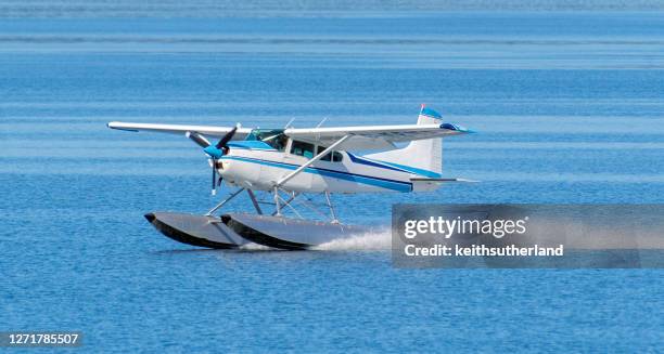 seaplane landing in ocean, canada - seaplane stock pictures, royalty-free photos & images