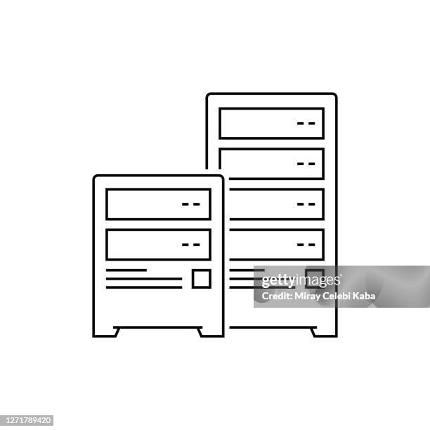 ilustraciones, imágenes clip art, dibujos animados e iconos de stock de icono de línea de servidor - armario