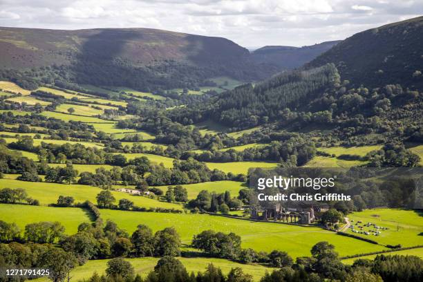 lanscape of llanthony priory, wales, uk - wales landmarks stock pictures, royalty-free photos & images