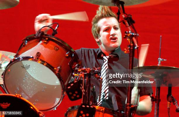 Tre Cool of Green Day performs at Save Mart Center on October 1, 2005 in Fresno, California.