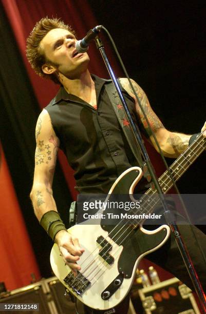 Mike Dirnt of Green Day performs at Save Mart Center on October 1, 2005 in Fresno, California.