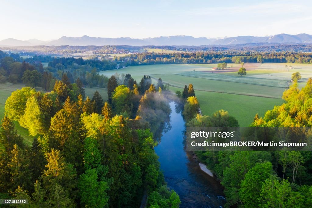 Foreland Rivers River Ammer Between Polling And Peissenberg Drone Shot Pfaffenwinkel ...