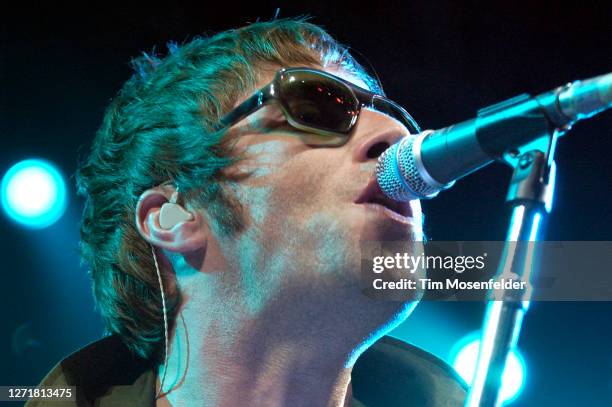 Liam Gallagher of Oasis performs during KROQ's Inland Invasion 5 at Hyundai Pavilion on September 17, 2005 in Glen Helen, California.