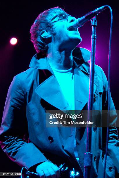 Liam Gallagher of Oasis performs during KROQ's Inland Invasion 5 at Hyundai Pavilion on September 17, 2005 in Glen Helen, California.