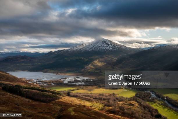 scenic view of snowcapped mountains against sky, aberfeldy, united kingdom - aberfeldy stock pictures, royalty-free photos & images