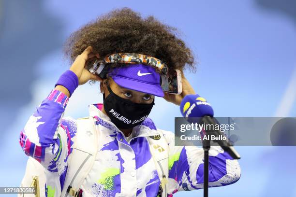 Naomi Osaka of Japan speaks before her Women's Singles semifinal match against Jennifer Brady of the United States on Day Eleven of the 2020 US Open...