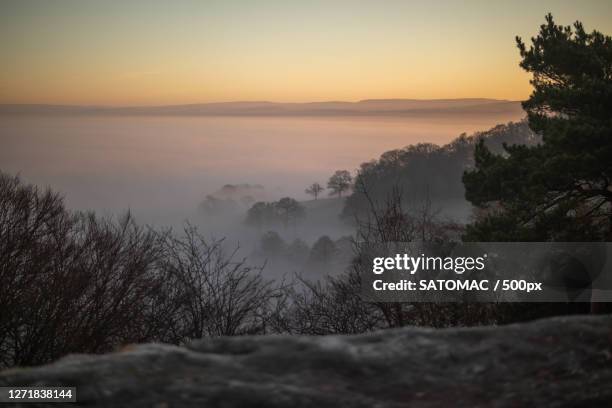 scenic view of mountains against sky during sunset, alderley edge, united kingdom - alderley edge stock pictures, royalty-free photos & images