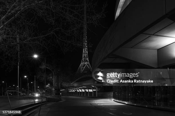 General view of the Arts Centre precinct during curfew on September 09, 2020 in Melbourne, Australia. Melbourne residents are currently experiencing...