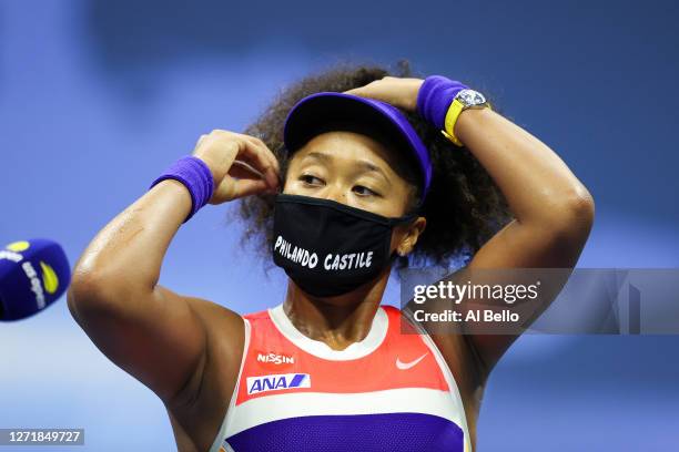 Naomi Osaka of Japan speaks after winning her Women's Singles semifinal match against Jennifer Brady of the United States on Day Eleven of the 2020...