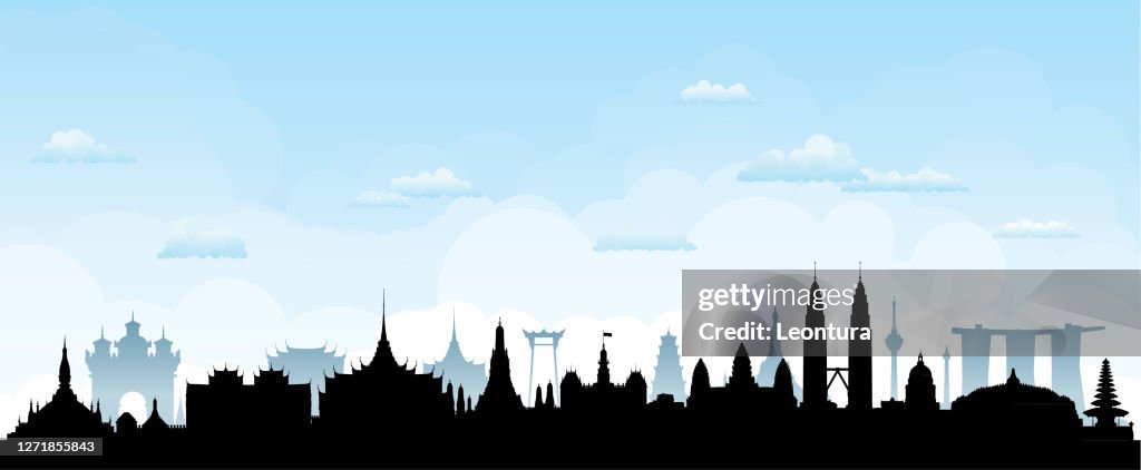 Zuidoost-Azië Skyline Silhouet (Alle gebouwen zijn gedetailleerd, compleet en verplaatsbaar)