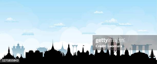 southeast asia skyline silhouette (all buildings are detailed, complete and moveable) - thailand skyline stock illustrations