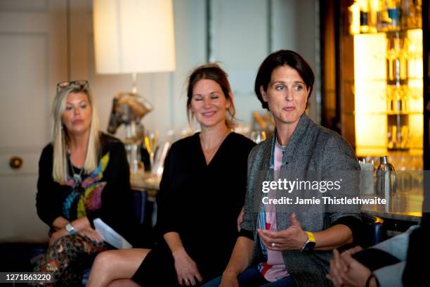 Patricia Potter, Heather Peace and Jacquie Lawrence on the Cast and Crew panel during the "Henpire" podcast launch event at Langham Hotel on...